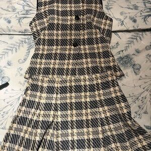 Zara Black and Cream Plaid Midi Dress